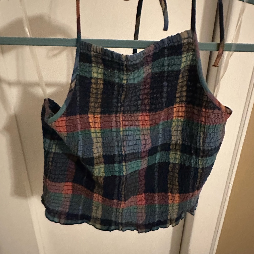 aerie Navy Multi Plaid Cropped Cami